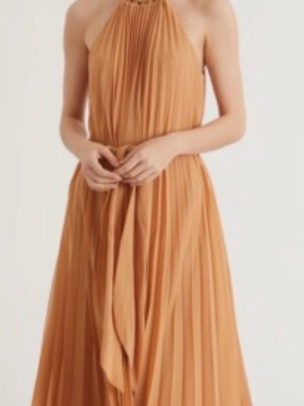 EUC Zimmermann Sunray Pleated Halter Chain Midi Dress in Biscuit
